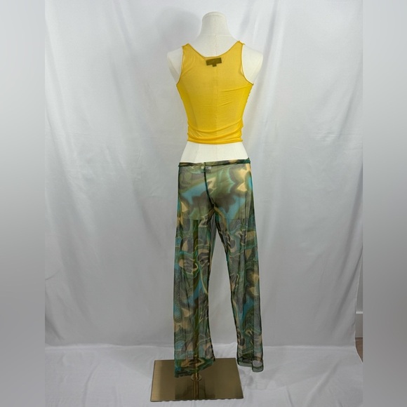 2 piece Swim Coverup Vibrant Yellow Tank with Sheer Patterned Pants - Picture 3 of 10